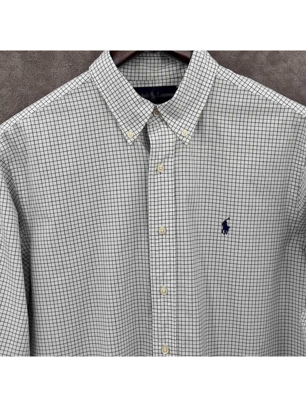 Ralph Lauren Shirt Mens 16.5 34/35 White Check Long Sleeve Button Down